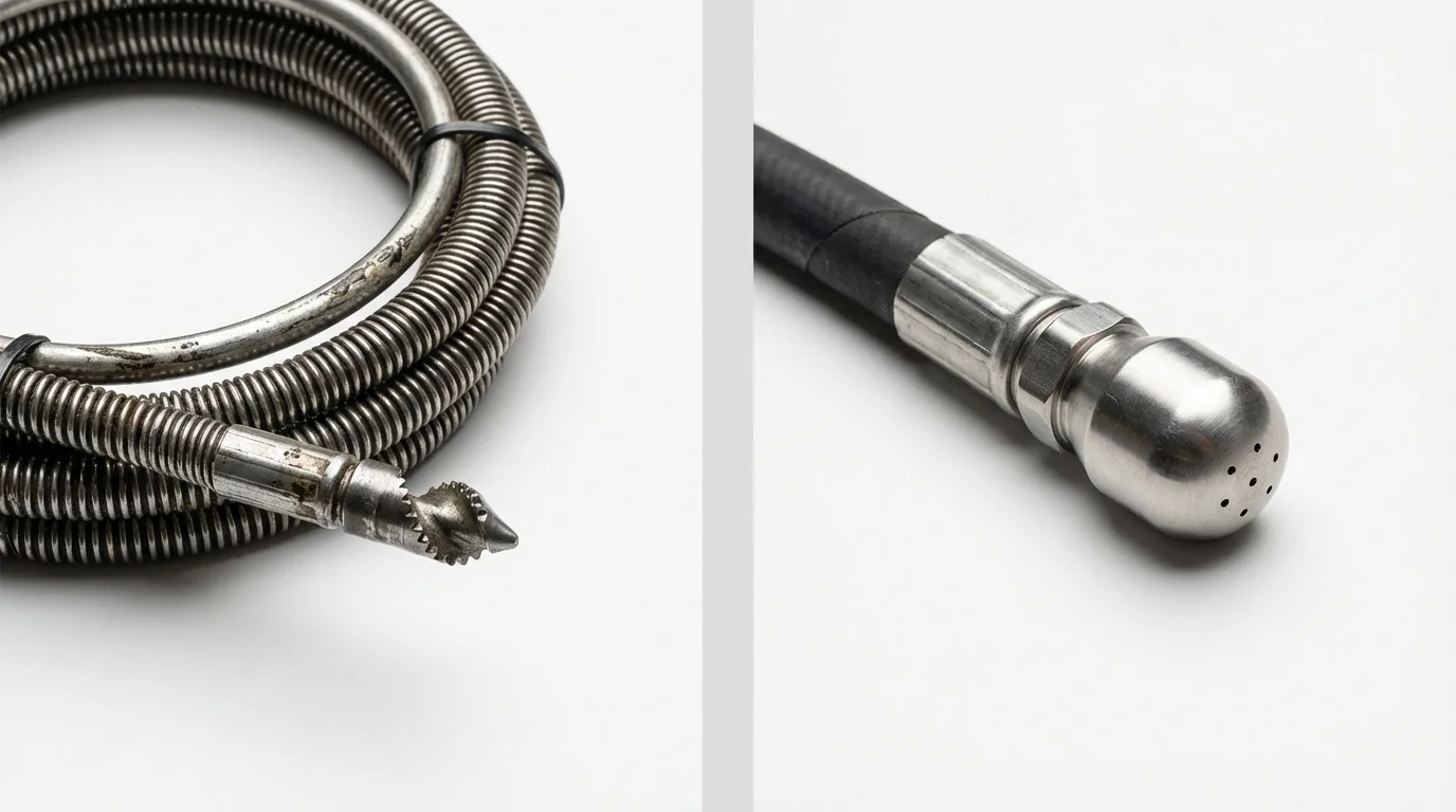 Drain snake cable and hydro jetting nozzle used for drain cleaning in Oak Lawn, IL