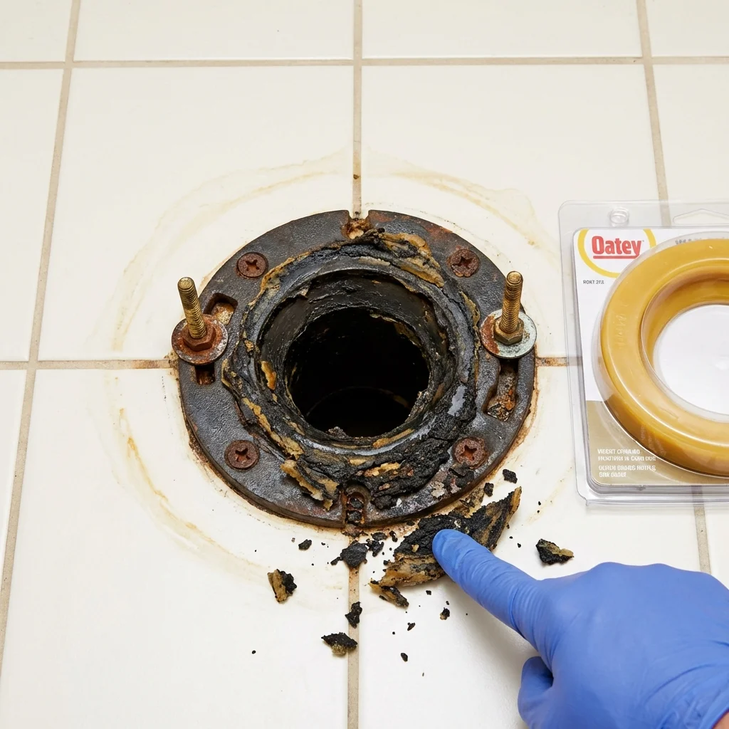 Failed wax ring showing water seepage at the base of a toilet in a Oak Lawn, IL home