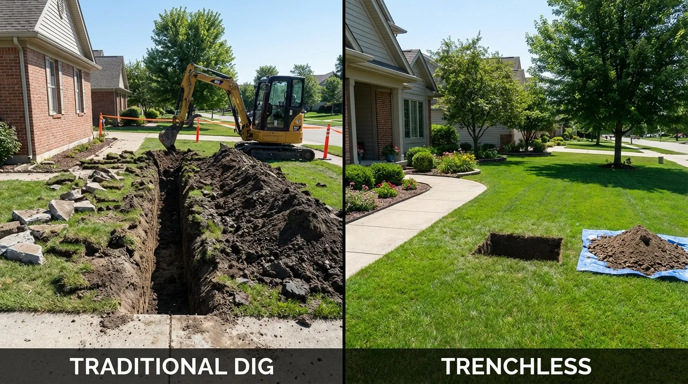 Trenchless sewer repair with minimal yard damage versus traditional excavation in Oak Lawn, IL
